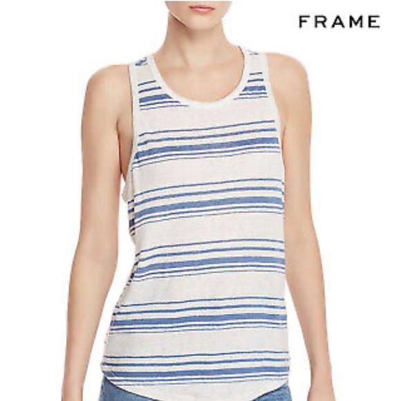 NWT Frame Denim Striped Racer Back Linen Tank - Picture 3 of 8